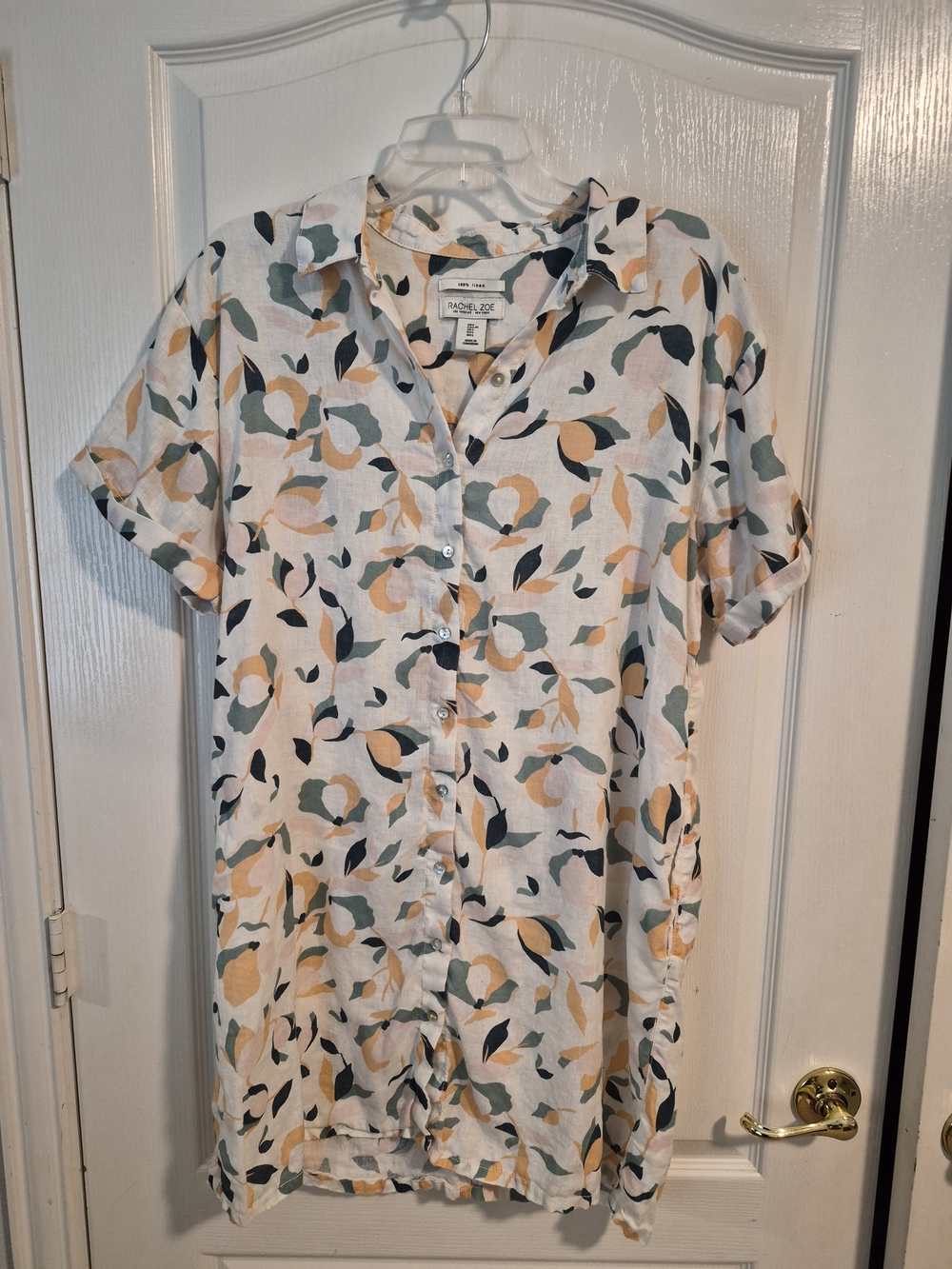 Rachel Zoe Short Floral Button-Front Mini Dress in White, Mustard & Sage